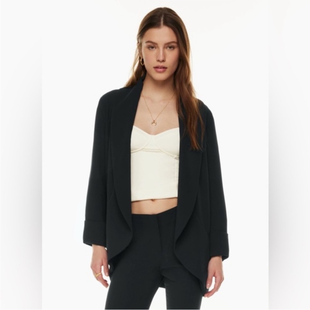 Aritzia Wilfred North Blazer Black Draped Open Front Professional Size S 107400